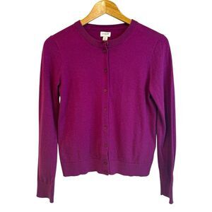 J Crew Factory Clare Magenta Slim Fit Preppy Cotton Cardigan Sweater